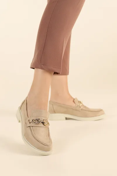 Bej Süet Toka Detay Kadın Loafer Ayakkabı 301586