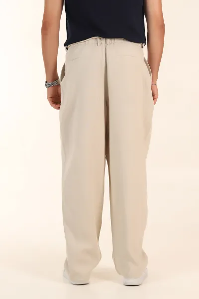 Bej Süper Baggy Keten Bel Lastikli Erkek Pantolon 380958