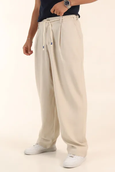 Bej Süper Baggy Keten Bel Lastikli Erkek Pantolon 380958