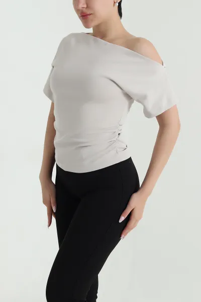 Bej Tek Omuz Kadın Penye Bluz 463241