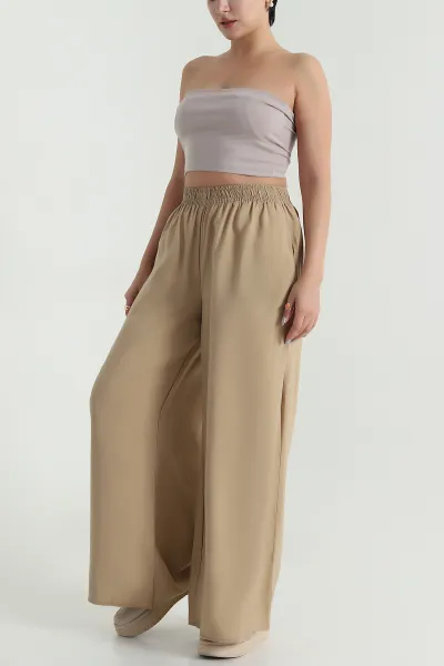 Bej Tencel Bel Lastikli Kadın Pantolon 481027