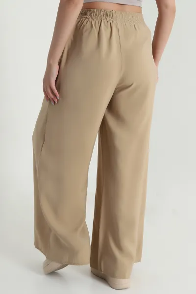 Bej Tencel Bel Lastikli Kadın Pantolon 481027