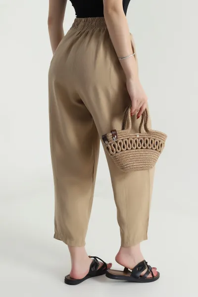 Bej Tencel Boncuklu Şalvar Kadın Pantolon 481048