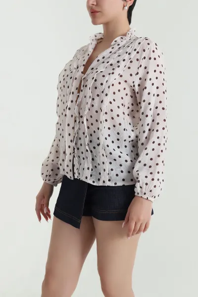 Bej Tencel Puantiyeli Kadın Gömlek 462629