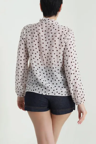 Bej Tencel Puantiyeli Kadın Gömlek 462629