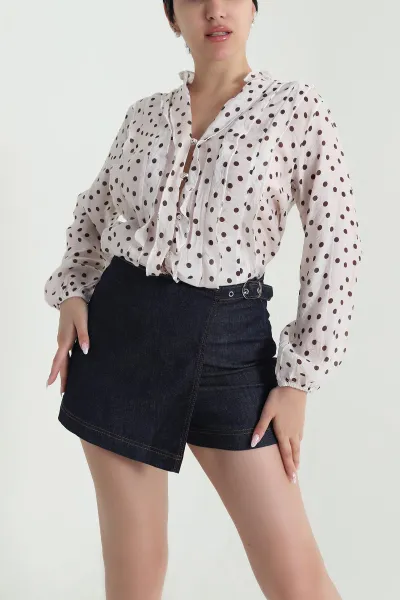 Bej Tencel Puantiyeli Kadın Gömlek 462629