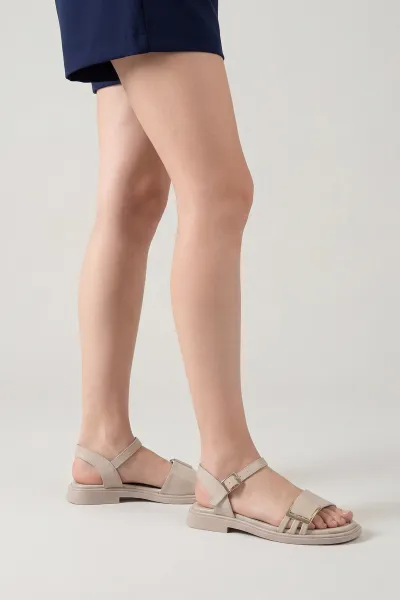 Bej Toka Detaylı Bilek Kemerli Kadın Sandalet 446667