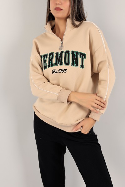Bej Üç İp Şardonlu Bayan Sweat 143378