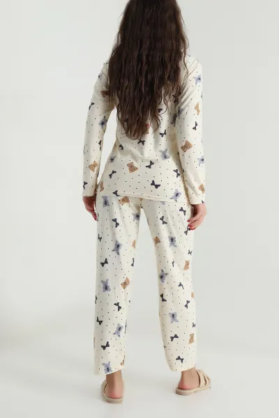 Bej Uzun Kollu Süet Kadın Pijama Takımı 499332