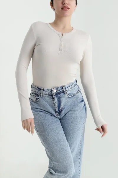 Bej Viskon Uzun Kollu Kadın Badi 450685