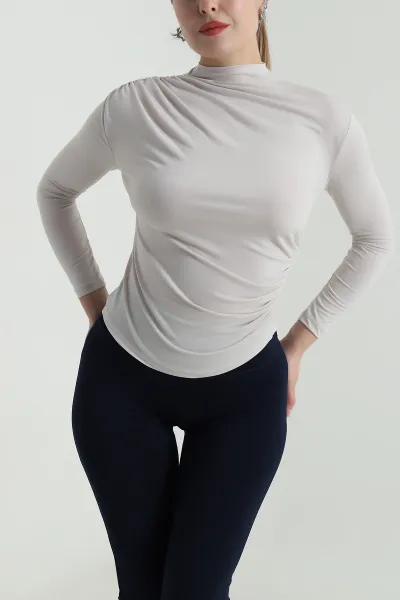 Bej Yanı Büzgülü Sandy Kadın Bluz 496855