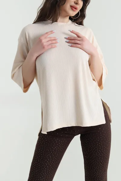 bej-yani-yirtmacli-bisiklet-yaka-kadin-bluz-449267