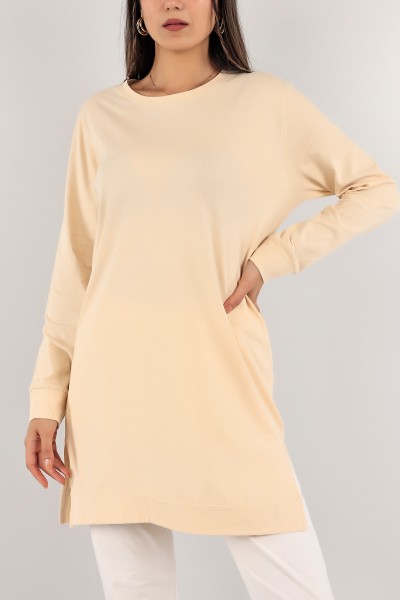 Bej Yanı Yırtmaçlı Süprem Tunik 122368