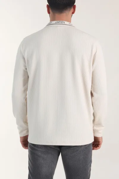 Bej Yarım Fermuarlı Dokulu Dik Yaka Erkek Sweatshirt 406934
