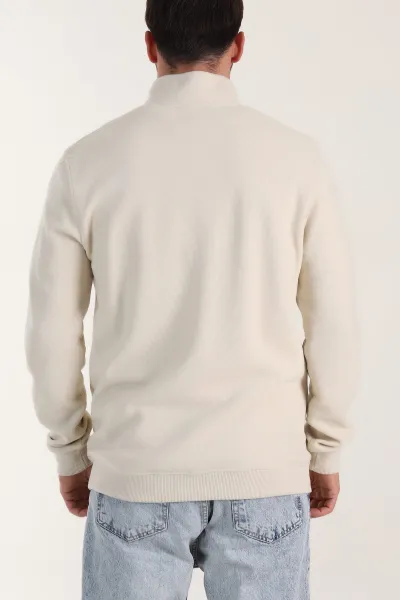 Bej Yarım Fermuarlı Polo Yaka Erkek Sweatshirt 410877