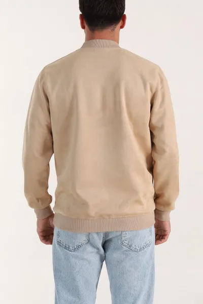 Bej Yazı Detaylı Bisiklet Yaka Erkek Sweatshirt 396975