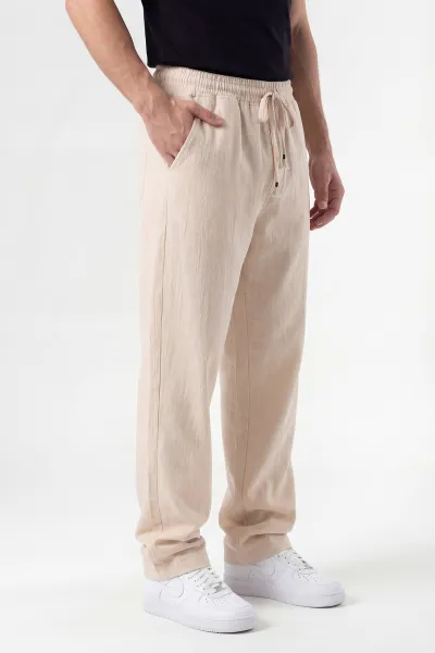 Bej Yeni Sezon Baggy Belden Bağlamalı Erkek Pantolon 442262