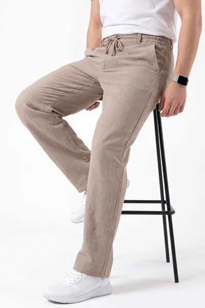 Bej Yeni Sezon Baggy Belden Bağlamalı Erkek Pantolon 471920