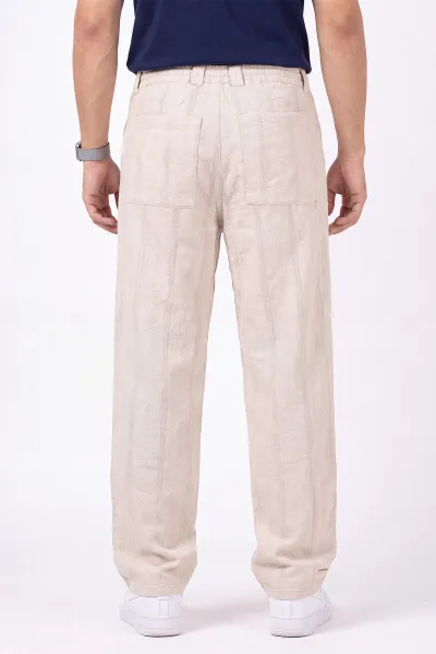 Bej Yeni Sezon Keten Baggy Belden Bağlamalı Erkek Pantolon 471912