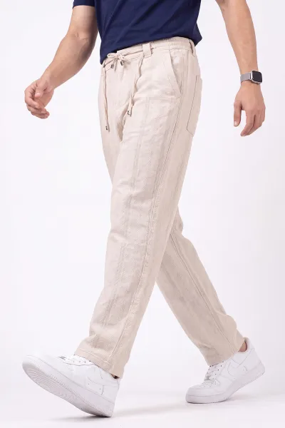 Bej Yeni Sezon Keten Baggy Belden Bağlamalı Erkek Pantolon 471912
