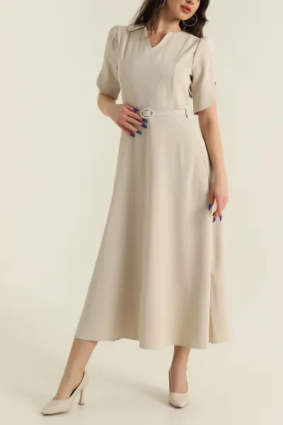Bej Yeni Sezon Twill Kadın Elbise 425141
