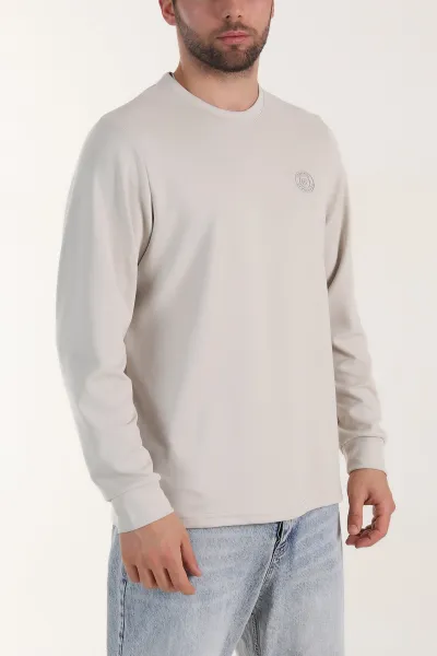 Bej Yırtmaçlı Bisiklet Yaka Erkek Sweatshirt 410637