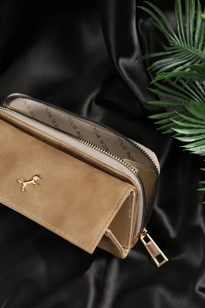 Bej Yumuşak Doku Fermuarlı Cüzdan 232092
