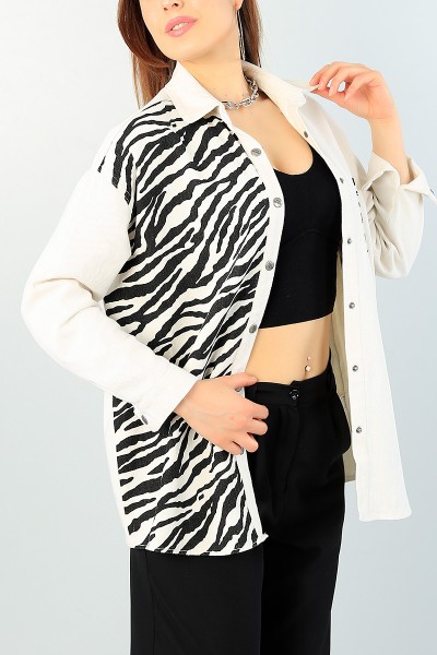 Bej Zebra Desen Bayan Kot Gömlek Ceket 64308