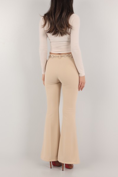 Bej Zincir Kemerli Bayan Pantolon 152509