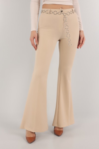 Bej Zincir Kemerli Bayan Pantolon 152509