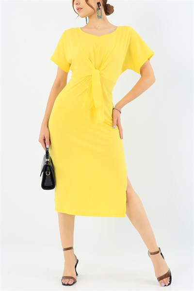 Belden Bağlamalı Sarı Elbise 36407