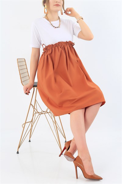 Belden Bağlamalı Taba Elbise 32993