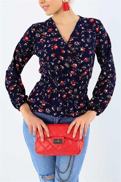 Beli Gipeli Lacivert Likralı Bluz 33170