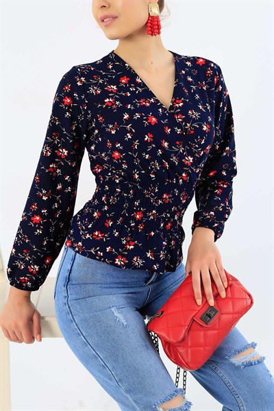 Beli Gipeli Lacivert Likralı Bluz 33170