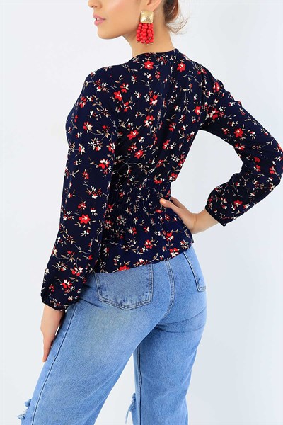 Beli Gipeli Lacivert Likralı Bluz 33170