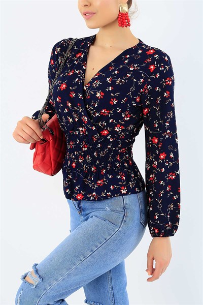 Beli Gipeli Lacivert Likralı Bluz 33170