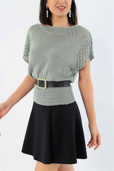 Beli Gipeli Su Yeşili Triko Bluz 28865B