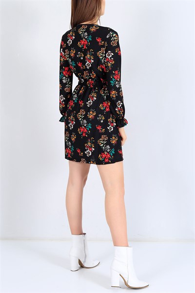 Beli Lastikli Desenli Elbise 25116B