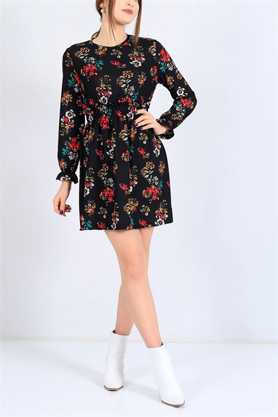 Beli Lastikli Desenli Elbise 25116B