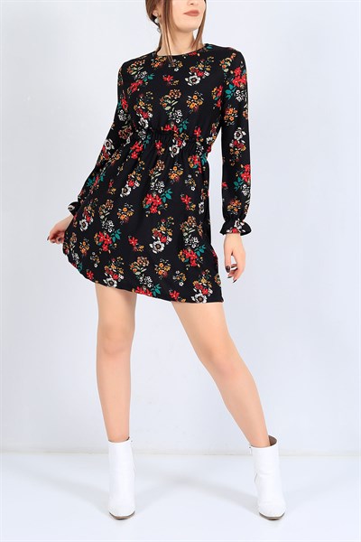 Beli Lastikli Desenli Elbise 25116B