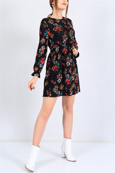 Beli Lastikli Desenli Elbise 25116B