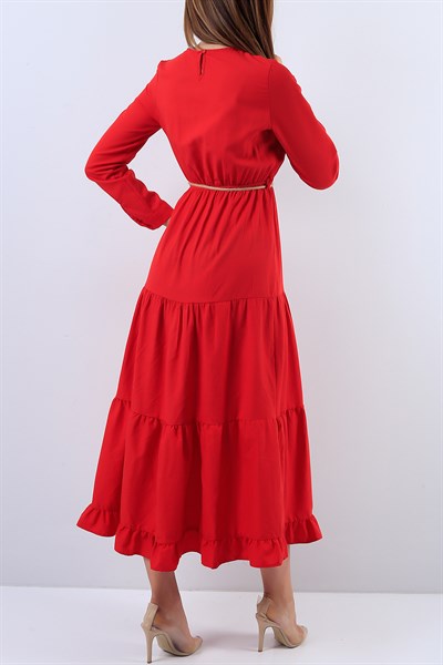 Beli Lastikli Kırmızı Elbise 17302B