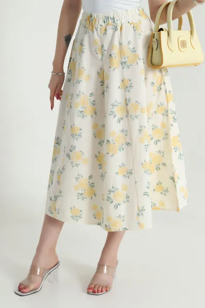 Beli Lastikli Poplin Dokuma Kadın Etek 479856