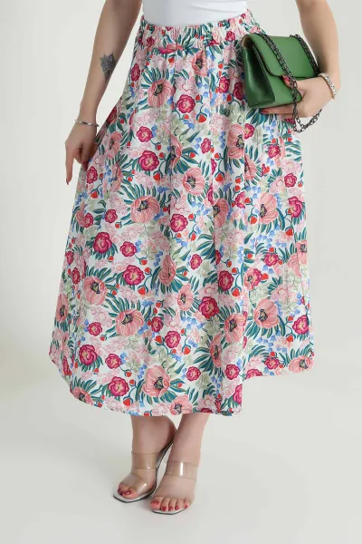 Beli Lastikli Poplin Dokuma Kadın Etek 479863