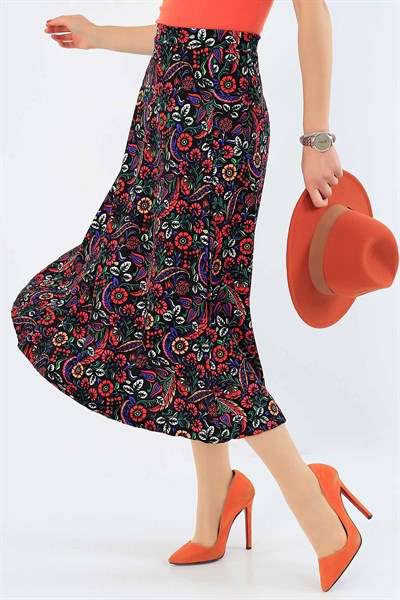 Beli Lastikli Şal Desen Etek 32028