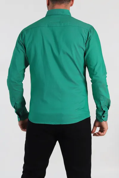 Benetton Yeşili Çift Cepli Çıt Çıt Düğmeli Erkek Kot Gömlek 298725