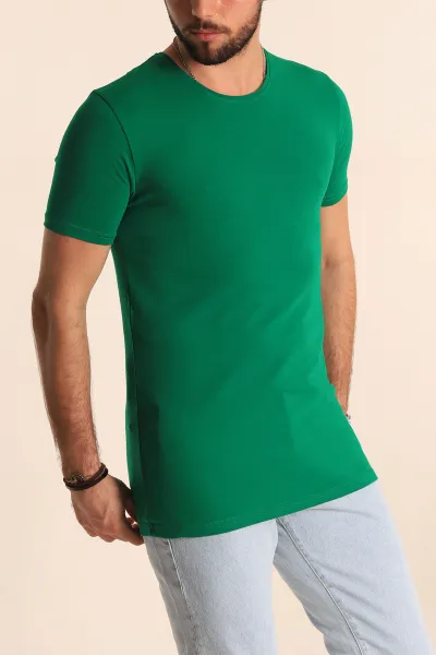 Benetton Yeşili Düz Kesim Basic Erkek Tişört 172947