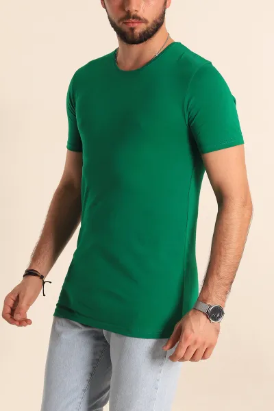 Benetton Yeşili Düz Kesim Basic Erkek Tişört 172947