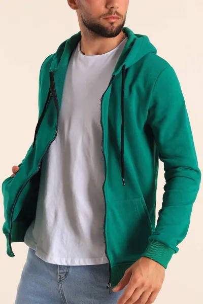 Benetton Yeşili Fermuarlı Kapüşonlu Erkek Sweatshirt 236549
