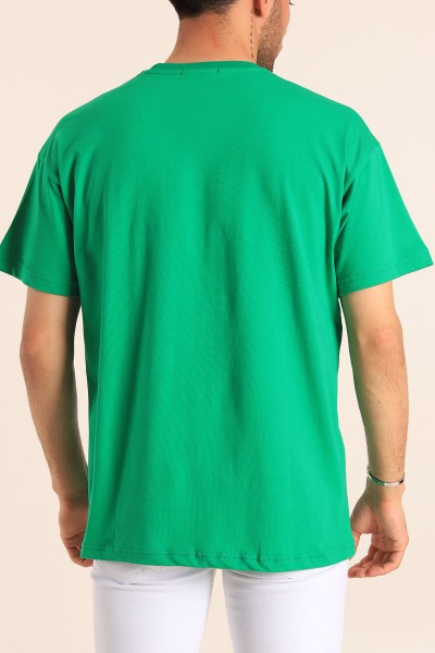 Benetton Yeşili Oversize Göğüs Kabartma Yazılı Erkek Tişört 184310